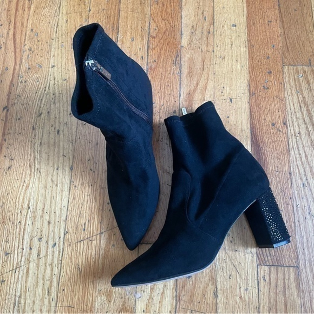 Badgley Mischka Black Rhinestone Heel Textile Booties Size 7.5